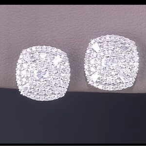 Affinity Diamond Art Deco Design Baguette and Round Cluster Diamond Earrings 14k